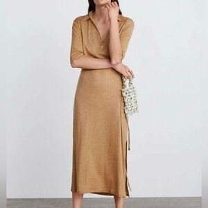 Zara Collared Midi Dress Brown Wool Blend